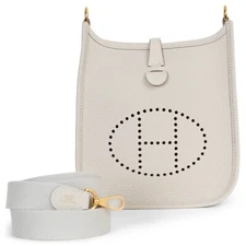 72164 auth HERMES Craie cream Clemence leather EVELYNE 16 TPM Bag Ghw