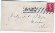 Cleveland Ohio 1898 Long Flag Fancy Cancel Postal Cover 2 Cent Red Stamp ~ 703x