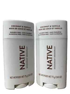 2 Native Deodorant Coconut & Vanilla Aluminum and Paraben Free 2.65 OZ Full Size