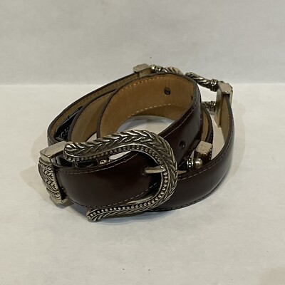 Brighton Vtg Belt Brown Leather Silver Hardware Y2K Western‎ Sz M 30 Rodeo 1990s VTG 90s Brighton Brown Leather Silver-Tone Metal Links Rodeo  main image 2