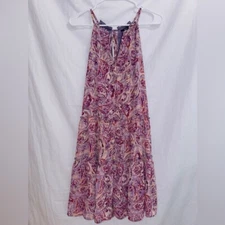 DREW NWT Pink Purple Floral Print Halter Tiered Mini Fit & Flare Dress small