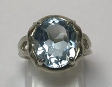 Beautiful Large Sterling Silver 5 Carat Oval Cut Blue Topaz Ring 925 Size 5