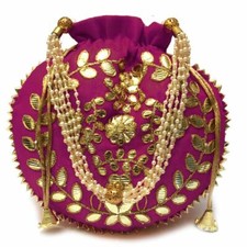 HANDMADE INDIAN ETHNIC CLUTCH SILK POTLI BATWA POUCH BAG WOMEN GIRLS LADIES