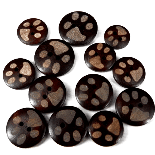 Buttons, Brown Paw , Animal Print 2 hole Sewing Knitting Pack of 10 supplied B24
