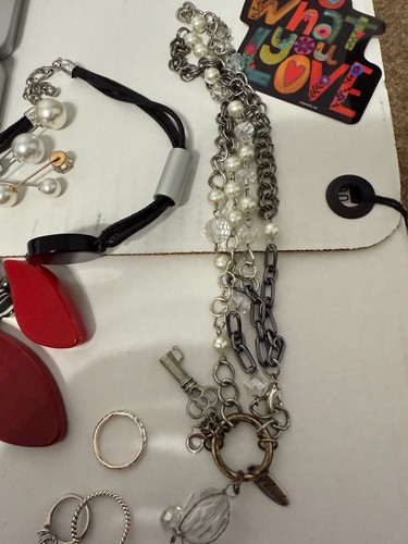 BOX OF JEWELRY NECKLACES BRACELETS WATCH FACE RINGS EARRINGS SEABOLT NEW USED - Picture 6 of 12