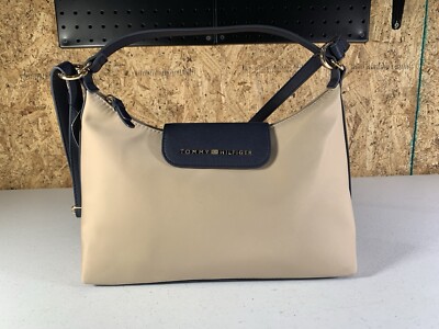 NWT Tommy Hilfiger Women s Handbag Purse, Tan With Blue Accents, Two Handles