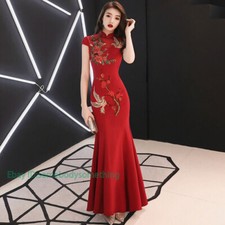 Embroidery Chinese Traditional Cheongsam Bride Wedding Party Dress Qipao