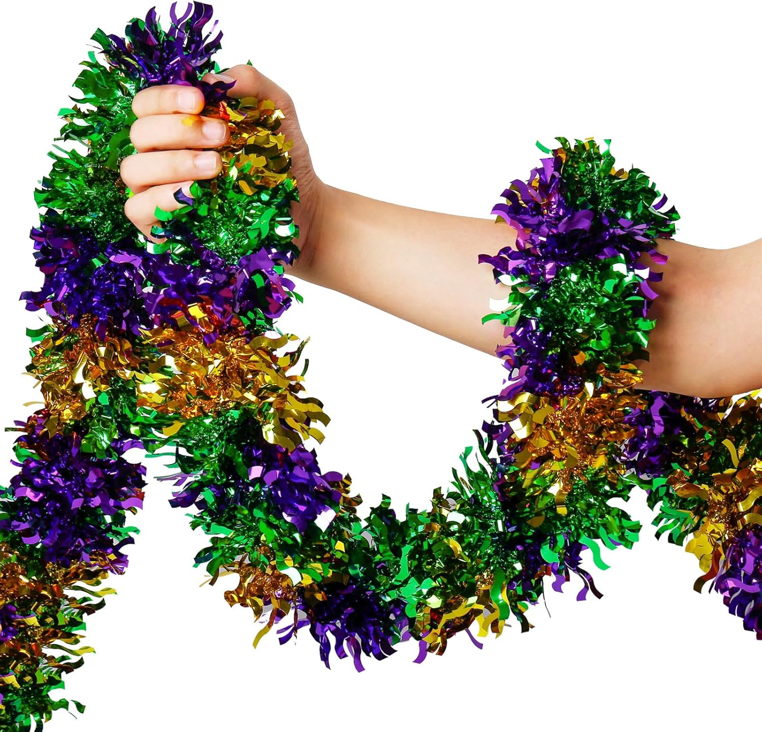 Mardi Gras Garland Decorations,33Ft Glitter Tinsel Garland Decor for Tree Mantle