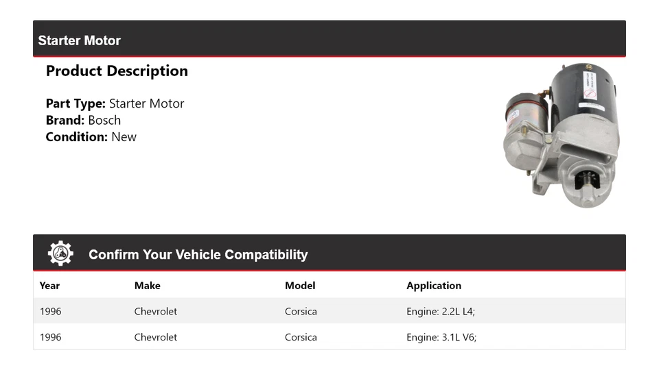 Стартер для 1996 Chevrolet Corsica Bosch (новый) - Изображение 2 из 4