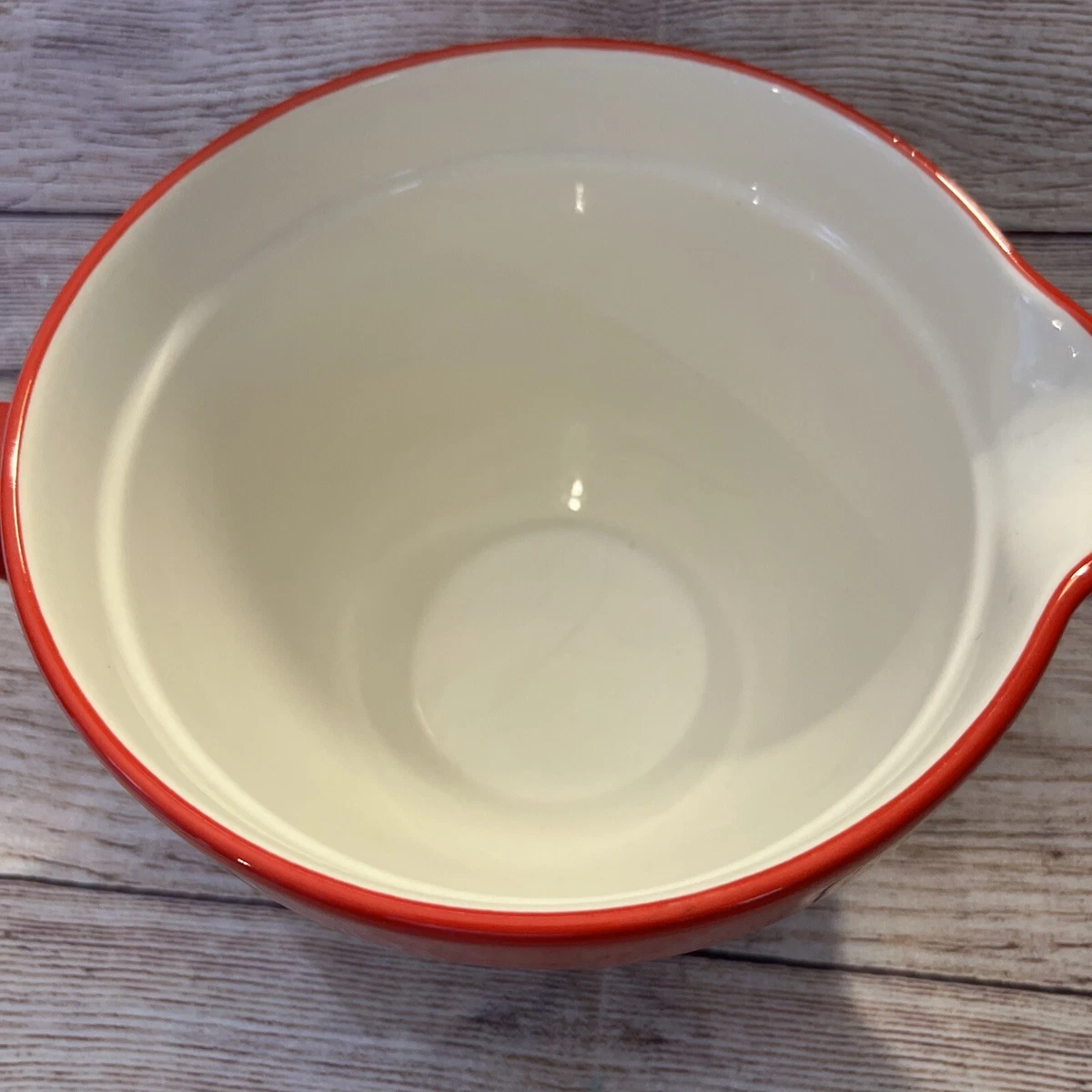 Hobby Lobby Ceramic Batter Bowl Red Black White Striped Spout 7.5