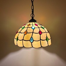 Tiffany Style Hanging Lighting Gold Stained Glass LED Bulb Included 12"W 60"H
