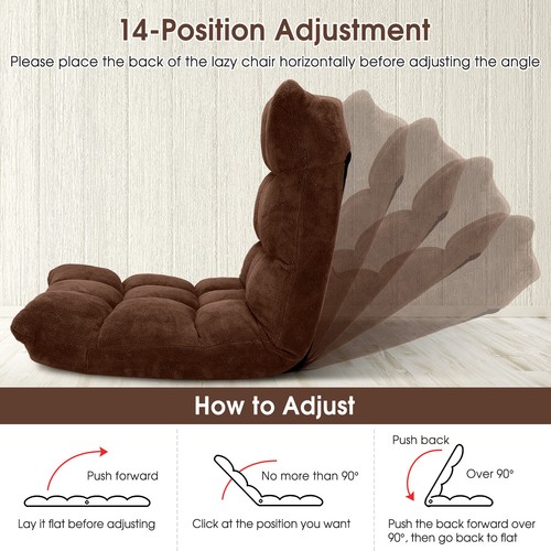 Adjustable 14-Position Floor Chair Folding Gaming Sofa Chair Cushioned Coffee - Picture 8 of 10