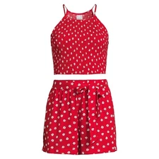 No Boundaries Juniors 2Pc Smocked Halter Top & Tie Accent Short Set Red Sz Large