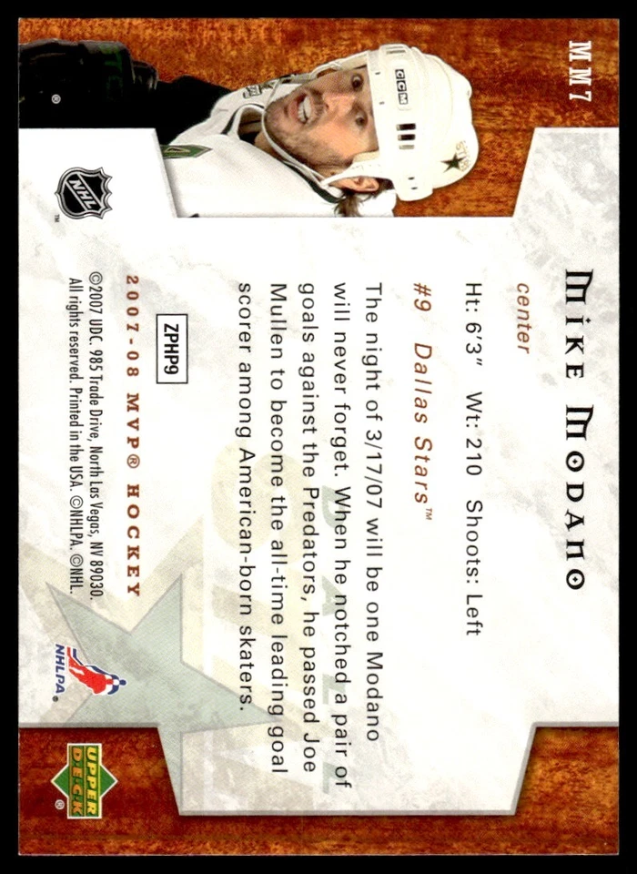 2007-08 Upper Deck MVP Monumental Moments Mike Modano Dallas Stars #MM7 R81 - Image 2 of 2