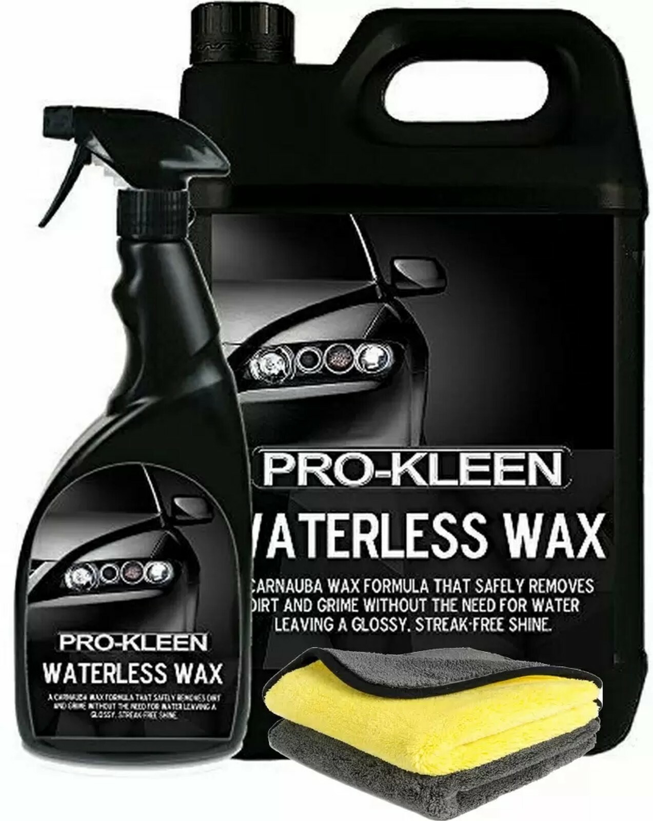 ProKleen Car Waterless Wax Cleaner Polish & Cloths Valet Car Care Kit