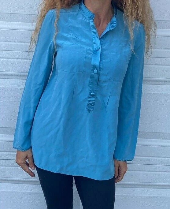 MARC JACOBS BLUSA POPOVER AZUL SEDA MEDIO BOTÓN TOP 4 Foto 2 de 4