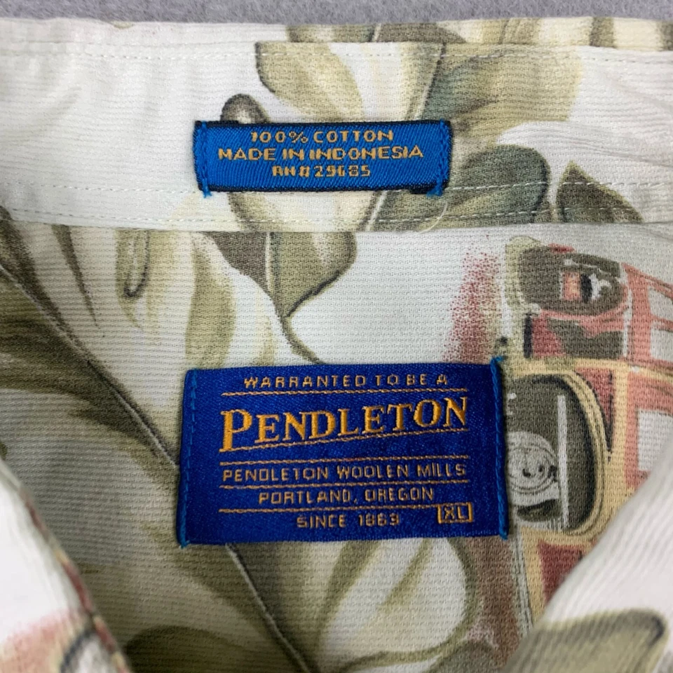 Pendleton Shirt Mens XL Brown Floral Leaves Cars Cotton Short Sleeves Button Up - Image 2 of 4