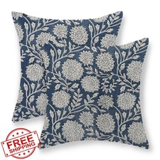 JEFERSO Blue Floral Pillow Covers Set of 2 18x18 Inch Boho