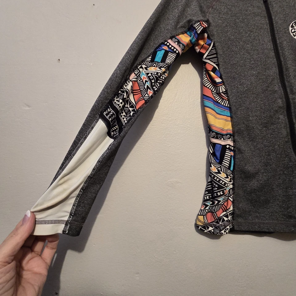 Rip Curl Classic Surf UV Rashguard Women MED Long Sleeve Front Zip Gray Colorful - Image 2 of 4