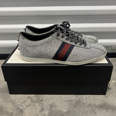 Men s Gucci Web Sneaker  Glitter Studs  Silver Glitter Low Top Lace Up
