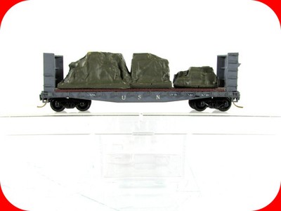N Scale ***US NAVY*** 40' Bulkhead Flat Car, Custom Load - Atlas, MTL Couplers