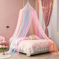 XL Rainbow Princess Canopy Bed Tent Net Fairy Dome Unicorn Decor No Install Kids