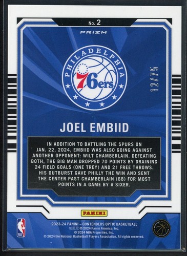 2023-24 Panini Contenders Optic Joel Embiid #2 Playing the Numbers Game /75 - Bild 2 von 2