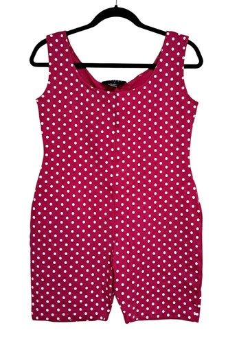 90s Romper Pink & White Polka Dot Sleeveless Womens L Cabaret Vintage - Image 1