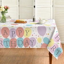 Happy Birthday Tablecloth 60 60 Inch Square for Party Decorations, Colorful B...