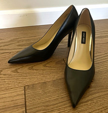 Nine West Women s Black Leather Pointed Toe Stiletto Slip-On Pumps Sz 6