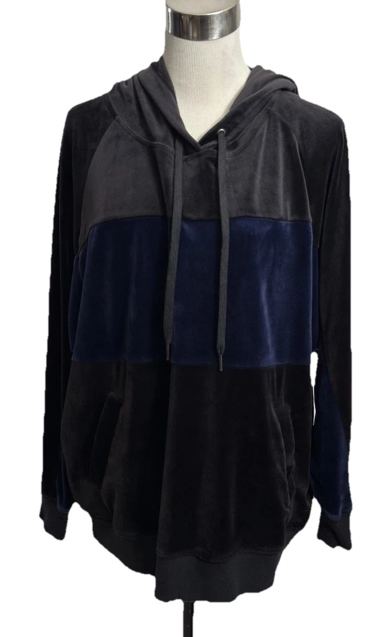 Champion Elite Hoodie Womens XL Black Navy Velour Long Sleeve Pullover Athletic