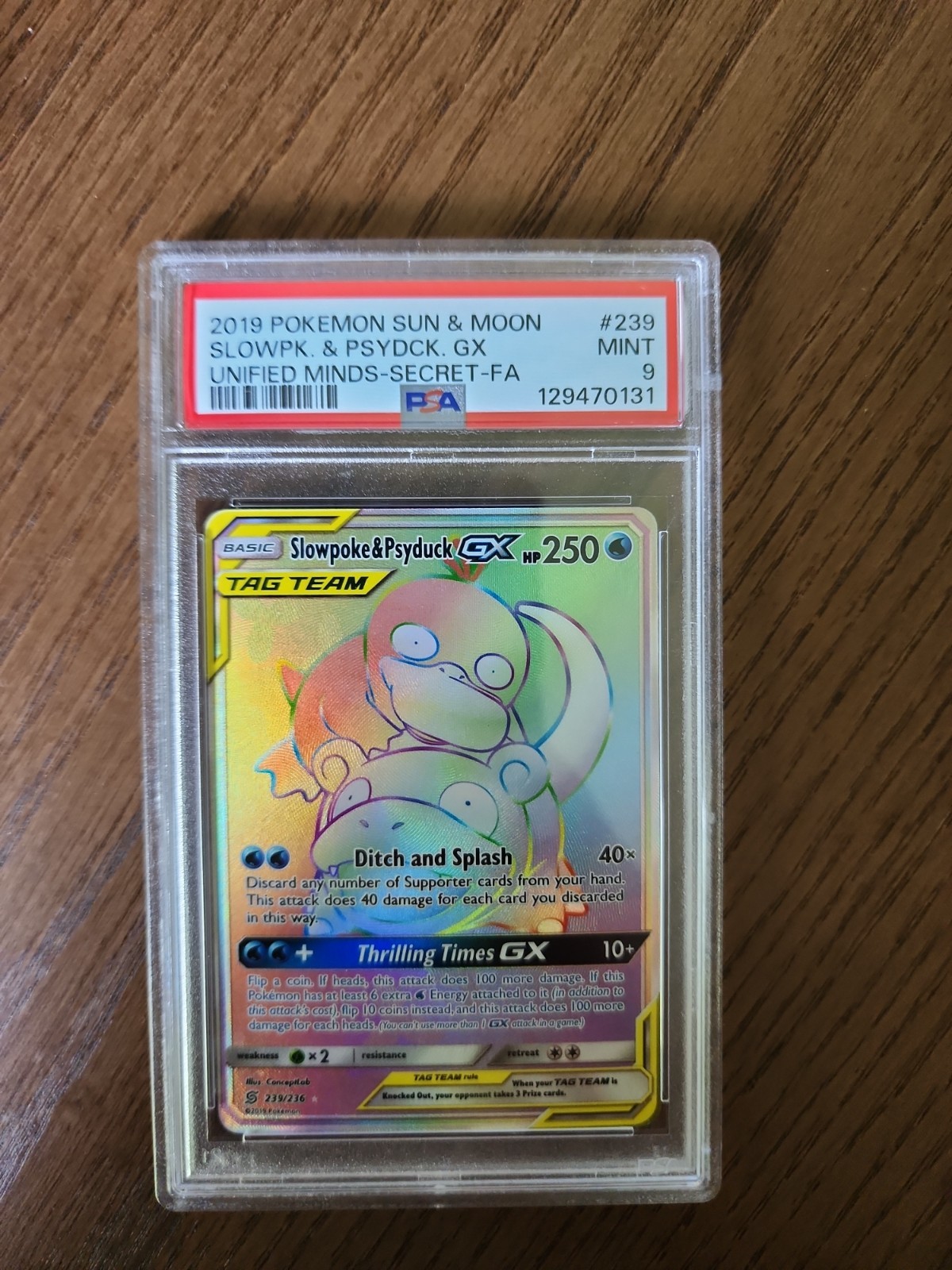 2019 POKEMON SUN & MOON UNIFIED MINDS #239 FULL ART/SLOWPOKE & PSYDUCK GX PSA 9
