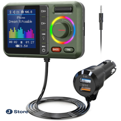 Bluetooth Adapter Auto FM Transmitter V5.0 Großer Bildschirm Handfreie Anrufe