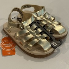 Wonder Nation Gold Fisherman Sandals Girls Size 12 Shoes Hook Loop NWT NEW