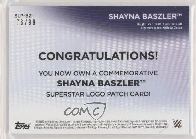 2021 WWE Women's Division Superstar Logo Relics Purple /99 Shayna Baszler Patch - Image 2 of 2