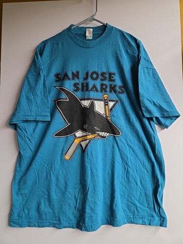 Vintage 1990s Single Stitch SAN JOSE SHARKS XL T-shirt 24x31 Stained & Faded