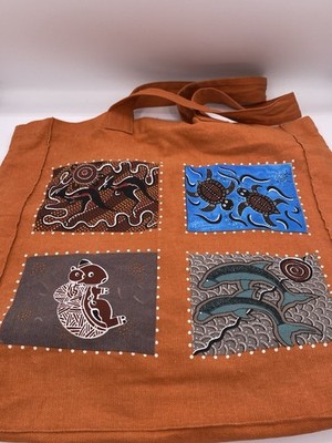 Australian Aboriginal Art Canvas Tote Bag Kangaroo Turtle Koala Fish Lined