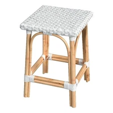 Beaumont Lane Coastal Square 24"H Rattan Counter Stool - Glossy White