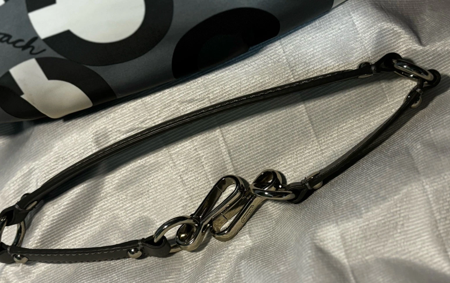 Borsa Coach Madison Sophia Clover Logo • Raso e Pelle Grigio Blu 15946 Us intime Ottimeioni