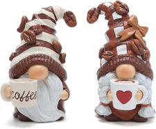 Hodao 2PCS Coffee Gnomes Figurines - Swedish Tomte Elf Dwarf Decor for Bar, Home