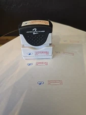 Entered Pre-inked Color Stamp Blue Ink Accu Stamp Cosco Soft Touch Grip Office