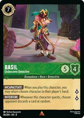 Lorcana Basil - Undercover Detective - 86/204 - Rare, Near Mint Reign of Jafar (
