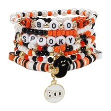 Halloween Beaded Bracelets Pumpkin Spider Ghost Charms Bracelets BOO Happy Ha...