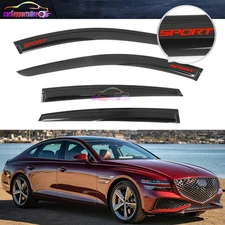 For 21-25 Genesis G80 G80EV Mugen Style Window Visors Guard Acrylic w/ Red Sport
