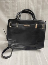 Jones New York Black Pebbled Faux Leather Satchel Shoulder Bag Silver Hardware