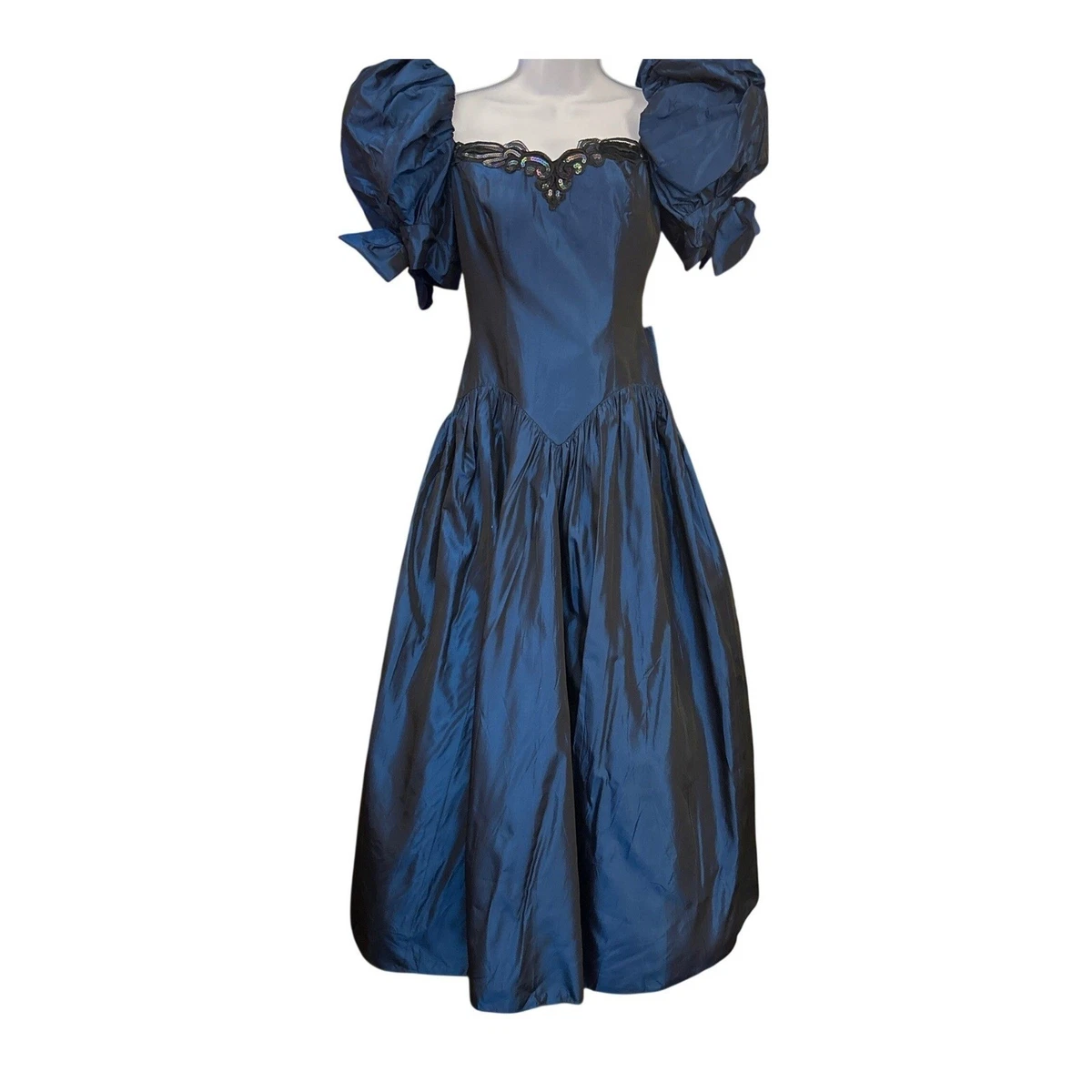 80s prom dress xl Vintage 80s Prom Dress XS S Party Gown Strapless Blue Metallic Lam Foil  Zum Zum