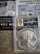 2020 American Silver Eagle.PCGS MS70 SILVER EAGLE First Strick Rollie Fingers