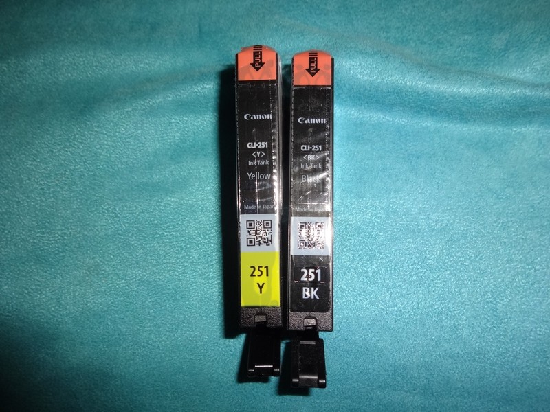 Lot 2 Canon Genuine CLI 251 BK Black + Y Yellow Ink Cartridges sealed-no box