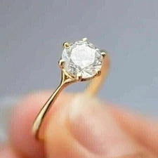 1CT Round Cut Lab Created Diamond Women's Engagement Ring 14K Yellow Gold finish