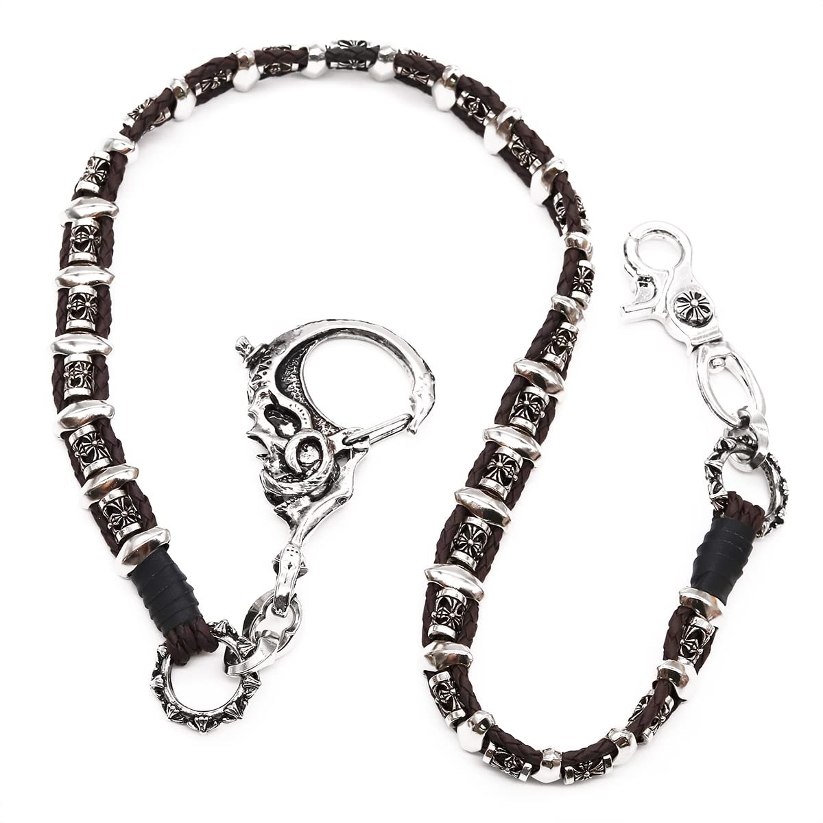 Big Skull Clasp wallet chain Black Leather Biker Key Jean chain SJ29S (Brown)